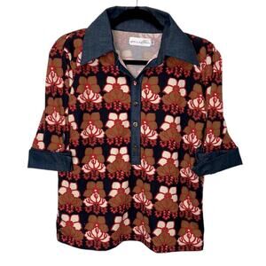 Never A Wallflower Floral Print lightweight sweater 3/4 sleeve Large